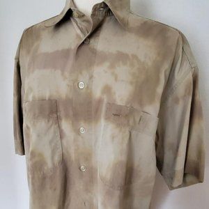Brooks Brothers painted Shirt cotton tie dyed brown safari tan khaki beige Med S